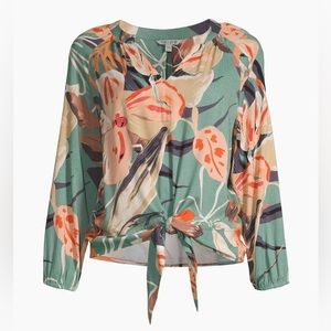 Nic+Zoe Artful Floral Live-In Tie Top Tropical Blouse Size M